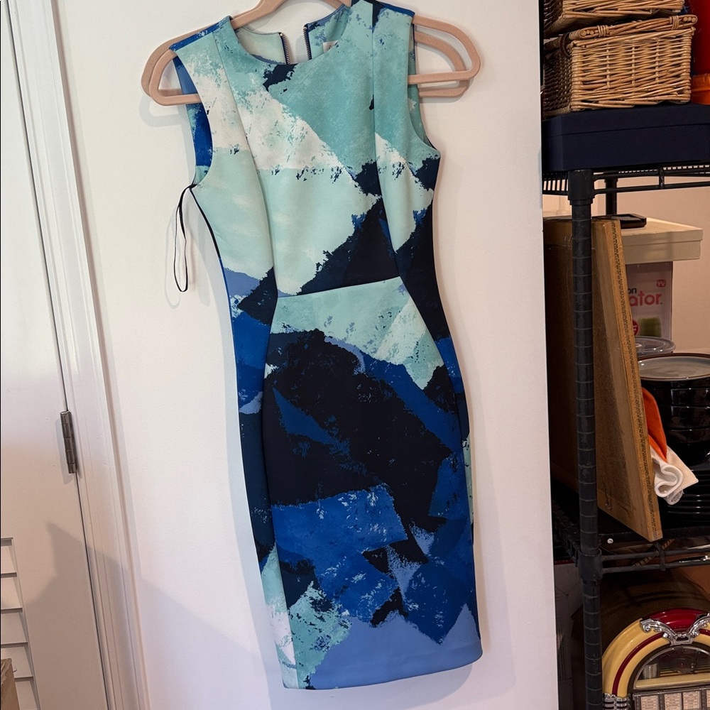 Calvin Klein Blue Abstract Midi Sheath Dress - Picture 3 of 7